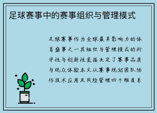 足球赛事中的赛事组织与管理模式
