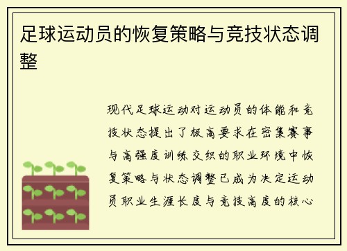 足球运动员的恢复策略与竞技状态调整